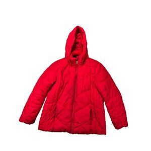 Faded Glory Womens 1X Red Hooded Puffer Jacket Lightweight Polyester Warm Winter
